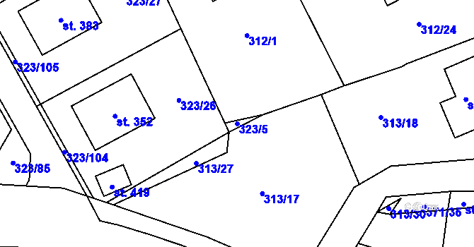 Parcela st. 323/5 v KÚ Čakovičky, Katastrální mapa