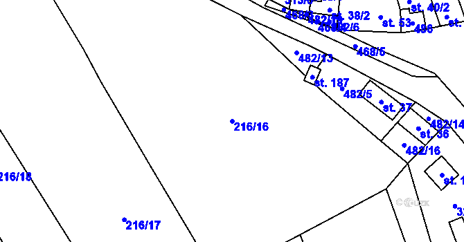Parcela st. 216/16 v KÚ Čakovičky, Katastrální mapa
