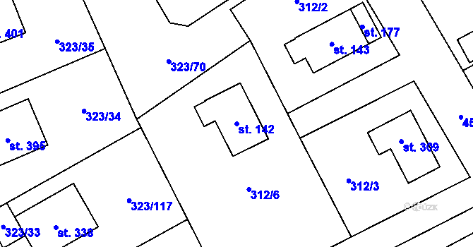 Parcela st. 142 v KÚ Čakovičky, Katastrální mapa