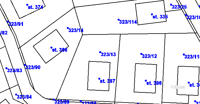Parcela st. 323/13 v KÚ Čakovičky, Katastrální mapa