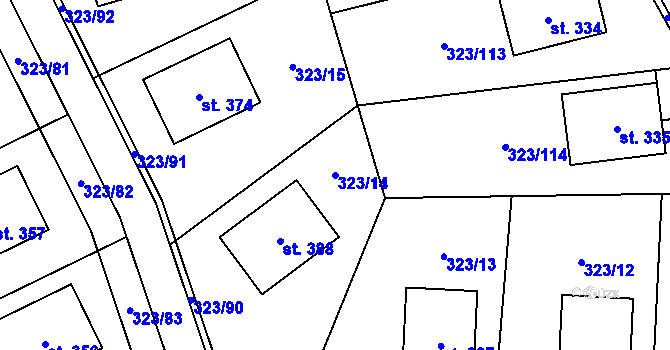 Parcela st. 323/14 v KÚ Čakovičky, Katastrální mapa