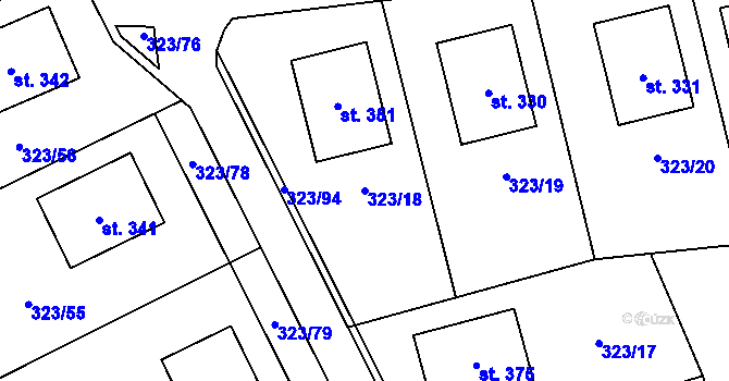 Parcela st. 323/18 v KÚ Čakovičky, Katastrální mapa