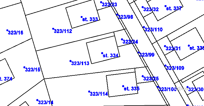 Parcela st. 334 v KÚ Čakovičky, Katastrální mapa