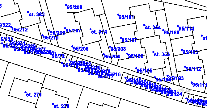 Parcela st. 95/204 v KÚ Nová Ves u Prahy, Katastrální mapa