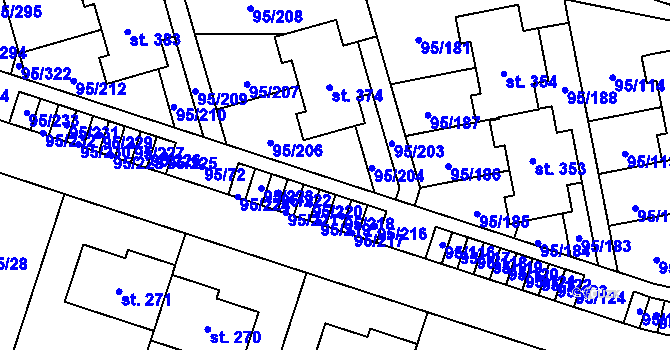 Parcela st. 95/205 v KÚ Nová Ves u Prahy, Katastrální mapa