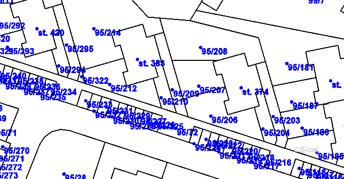 Parcela st. 95/209 v KÚ Nová Ves u Prahy, Katastrální mapa