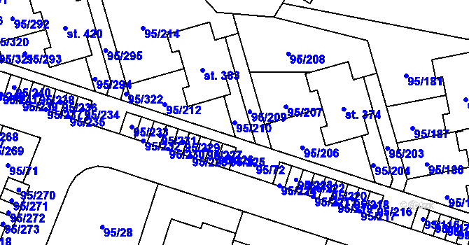 Parcela st. 95/210 v KÚ Nová Ves u Prahy, Katastrální mapa