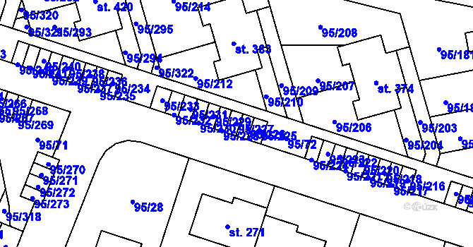 Parcela st. 95/227 v KÚ Nová Ves u Prahy, Katastrální mapa