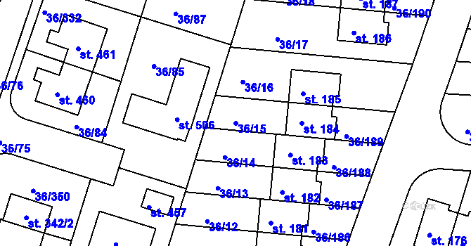 Parcela st. 36/15 v KÚ Nová Ves u Prahy, Katastrální mapa