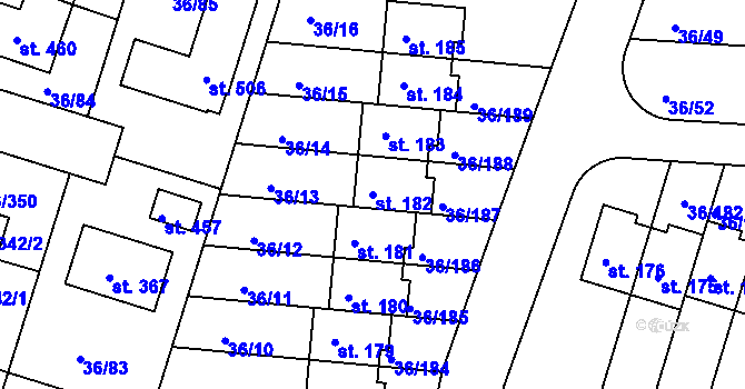 Parcela st. 182 v KÚ Nová Ves u Prahy, Katastrální mapa