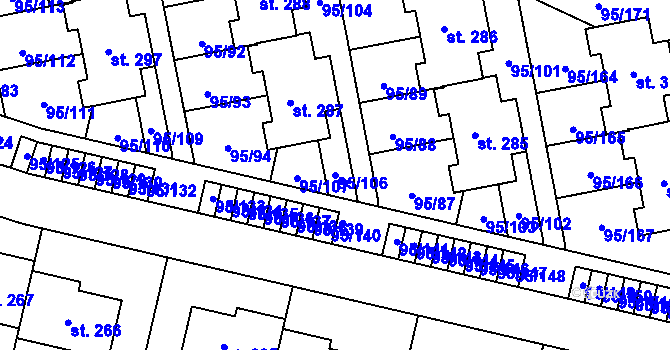 Parcela st. 95/106 v KÚ Nová Ves u Prahy, Katastrální mapa