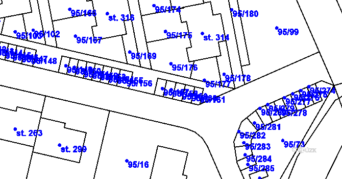 Parcela st. 95/158 v KÚ Nová Ves u Prahy, Katastrální mapa