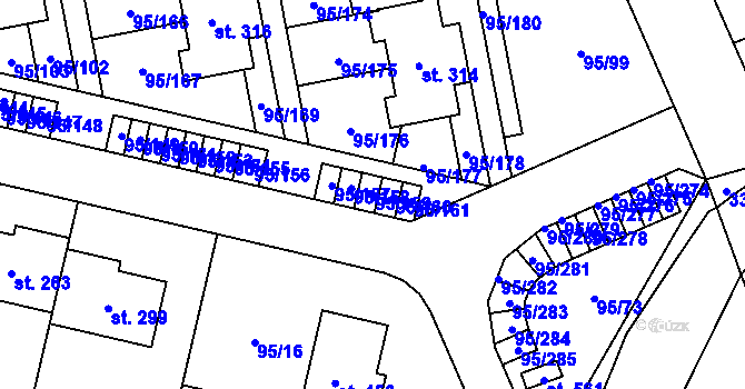 Parcela st. 95/159 v KÚ Nová Ves u Prahy, Katastrální mapa