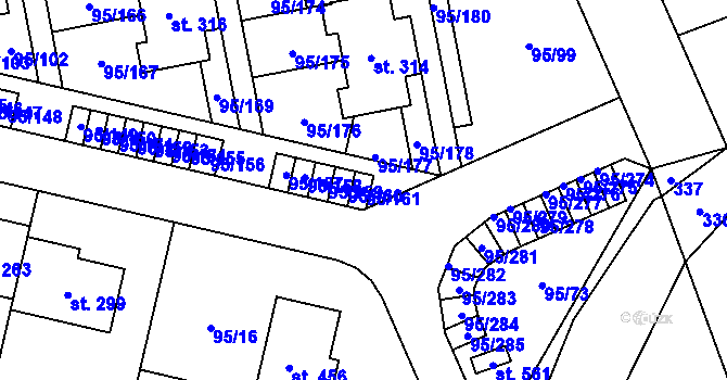 Parcela st. 95/161 v KÚ Nová Ves u Prahy, Katastrální mapa