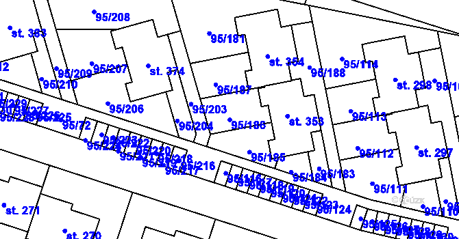 Parcela st. 95/186 v KÚ Nová Ves u Prahy, Katastrální mapa