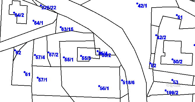 Parcela st. 55/4 v KÚ Lhota u Rakovníka, Katastrální mapa