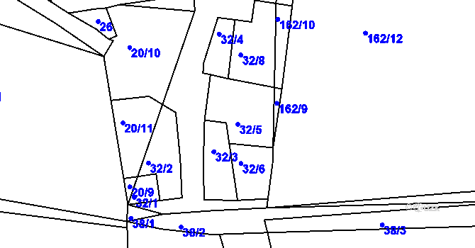 Parcela st. 32/5 v KÚ Lhota u Rakovníka, Katastrální mapa