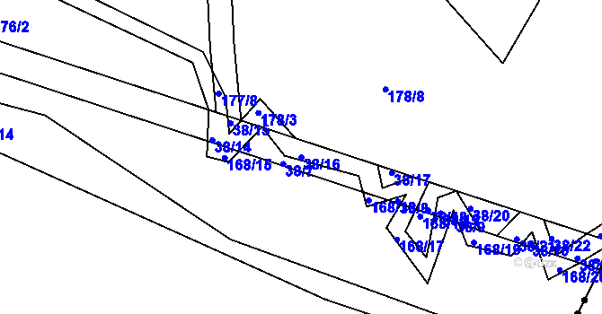 Parcela st. 38/16 v KÚ Lhota u Rakovníka, Katastrální mapa