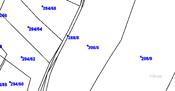 Parcela st. 206/5 v KÚ Lhota u Rakovníka, Katastrální mapa