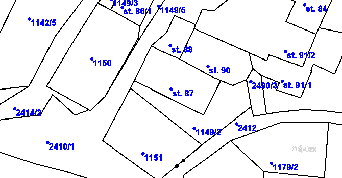 Parcela st. 87 v KÚ Jaronín, Katastrální mapa
