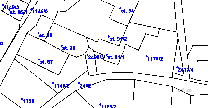 Parcela st. 91/1 v KÚ Jaronín, Katastrální mapa