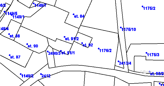 Parcela st. 92 v KÚ Jaronín, Katastrální mapa