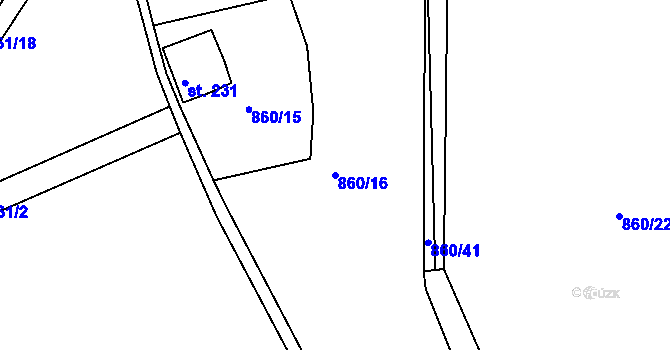 Parcela st. 860/16 v KÚ Jaronín, Katastrální mapa