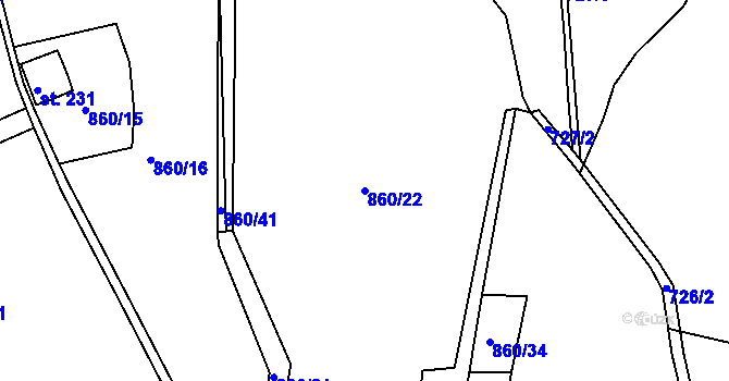 Parcela st. 860/22 v KÚ Jaronín, Katastrální mapa