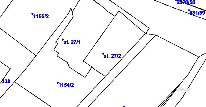 Parcela st. 27/2 v KÚ Nová Ves u Brloha, Katastrální mapa