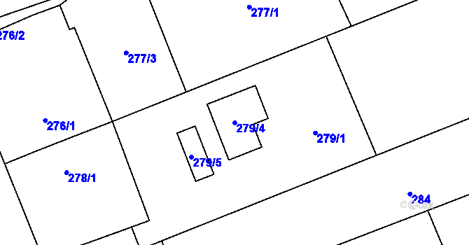 Parcela st. 279/4 v KÚ Nová Ves u Plzně, Katastrální mapa