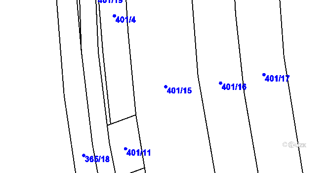 Parcela st. 401/15 v KÚ Nová Ves u Plzně, Katastrální mapa