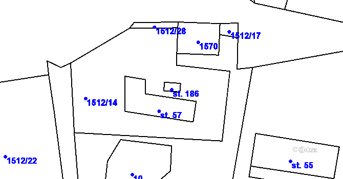 Parcela st. 186 v KÚ Louka u Mariánských Lázní, Katastrální mapa