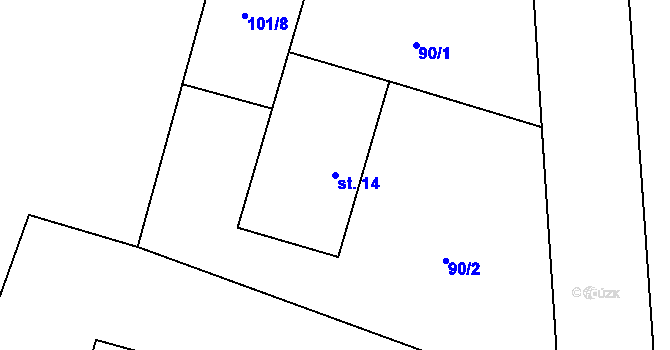 Parcela st. 14 v KÚ Mlýnice, Katastrální mapa