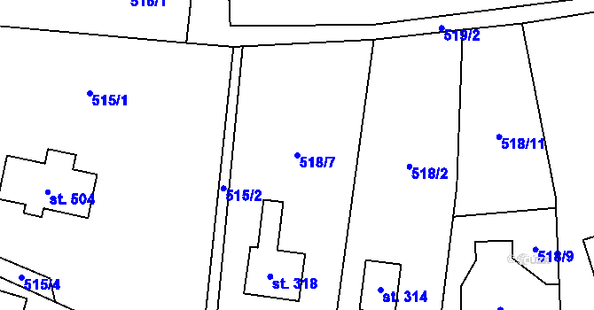 Parcela st. 518/7 v KÚ Nová Ves u Chrastavy, Katastrální mapa