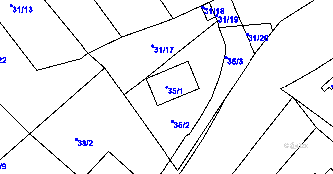 Parcela st. 35/1 v KÚ Nová Ves, Katastrální mapa