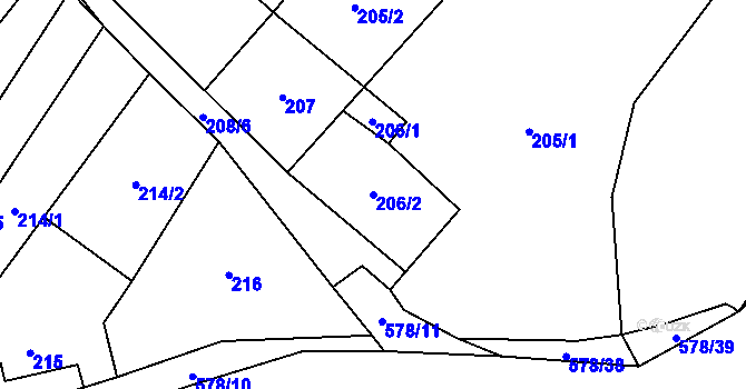 Parcela st. 206/2 v KÚ Nová Ves u Oslavan, Katastrální mapa