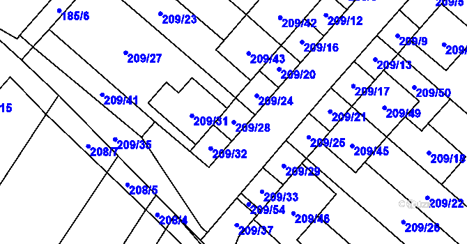 Parcela st. 209/28 v KÚ Nová Ves u Oslavan, Katastrální mapa