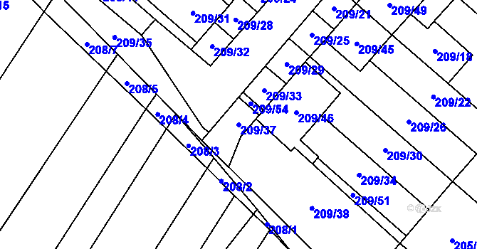 Parcela st. 209/37 v KÚ Nová Ves u Oslavan, Katastrální mapa