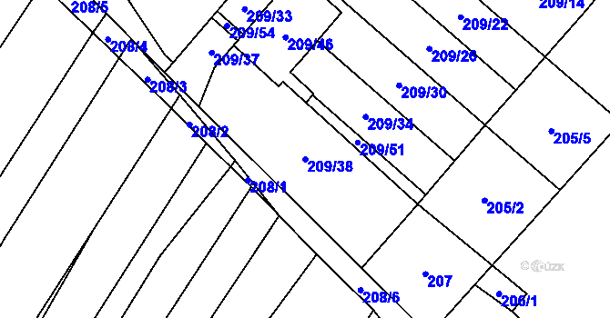 Parcela st. 209/38 v KÚ Nová Ves u Oslavan, Katastrální mapa