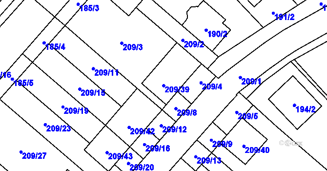 Parcela st. 209/39 v KÚ Nová Ves u Oslavan, Katastrální mapa