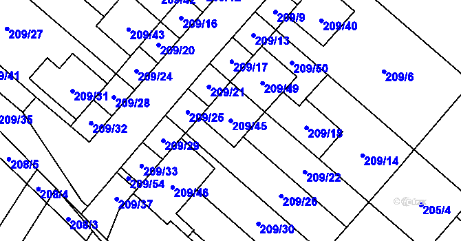 Parcela st. 209/45 v KÚ Nová Ves u Oslavan, Katastrální mapa