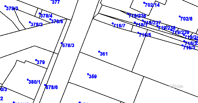 Parcela st. 361 v KÚ Nová Ves u Oslavan, Katastrální mapa