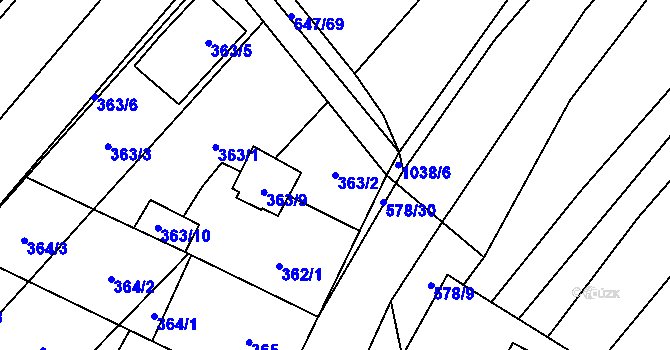 Parcela st. 363/2 v KÚ Nová Ves u Oslavan, Katastrální mapa