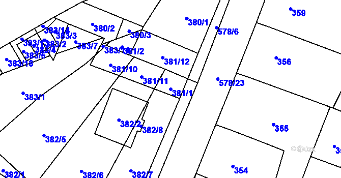Parcela st. 381/1 v KÚ Nová Ves u Oslavan, Katastrální mapa