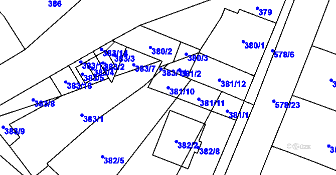 Parcela st. 381/10 v KÚ Nová Ves u Oslavan, Katastrální mapa
