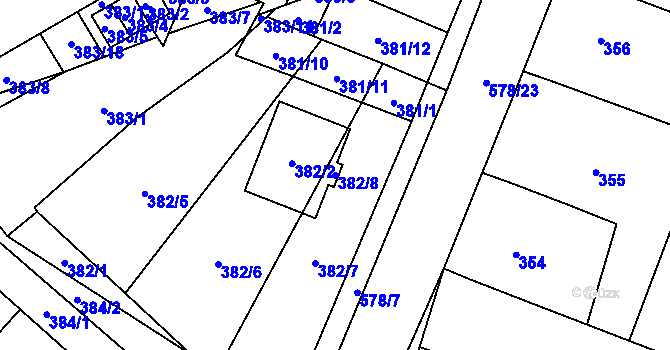 Parcela st. 382/8 v KÚ Nová Ves u Oslavan, Katastrální mapa