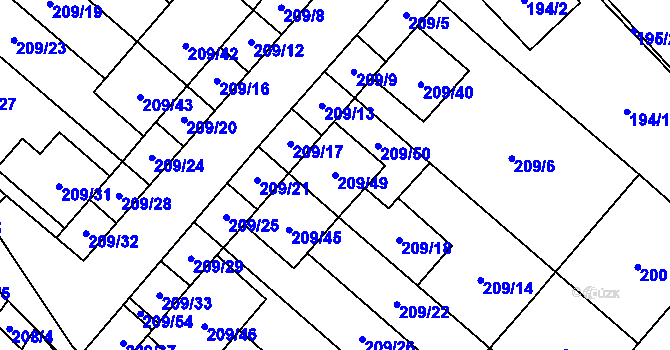 Parcela st. 209/49 v KÚ Nová Ves u Oslavan, Katastrální mapa
