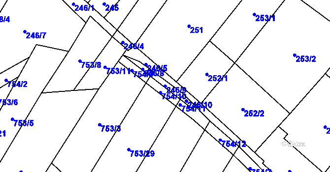 Parcela st. 246/9 v KÚ Nová Ves u Oslavan, Katastrální mapa
