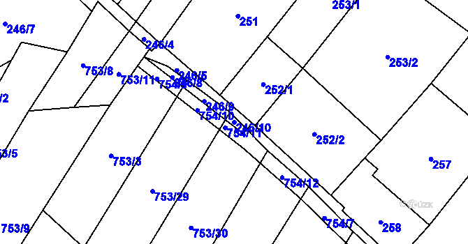 Parcela st. 246/10 v KÚ Nová Ves u Oslavan, Katastrální mapa