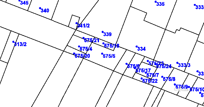Parcela st. 575/5 v KÚ Nová Ves u Oslavan, Katastrální mapa
